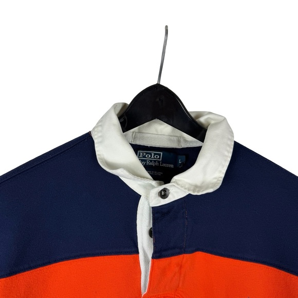 Mens 2000s Polo Ralph Lauren Rugby Orange Blue Kanye Polo Shirt Size L - Picture 2 of 9